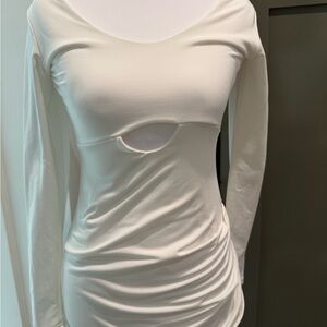 Chic Cream Long Sleeve Midi   Dress